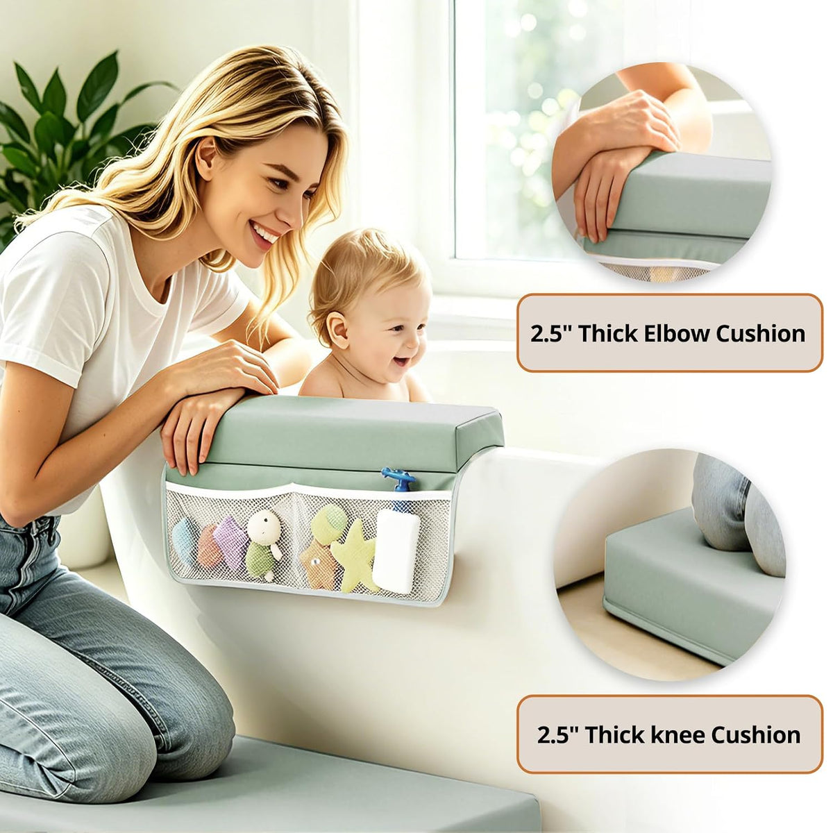 Baby Waterproof Vegan Leather Bath Kneeler and Elbow Rest Pad Set