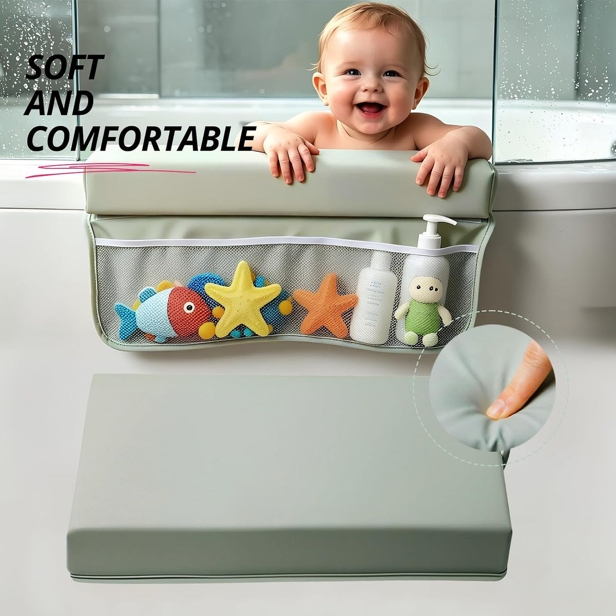 Baby Waterproof Vegan Leather Bath Kneeler and Elbow Rest Pad Set