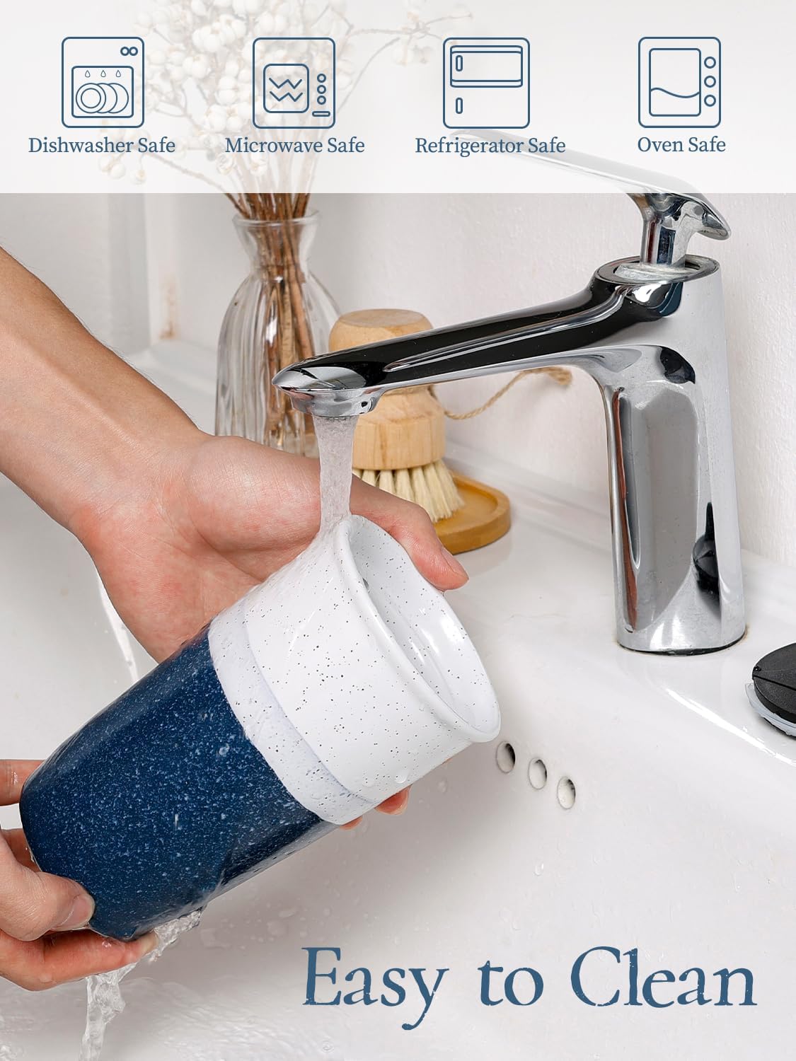 Ceramic Travel Mug with Lid, Blue Double Wall Coffee Mug Tumbler, Reusable Tall Cup, Splash Resistant Lid, Dishwasher Microwaveable Safe