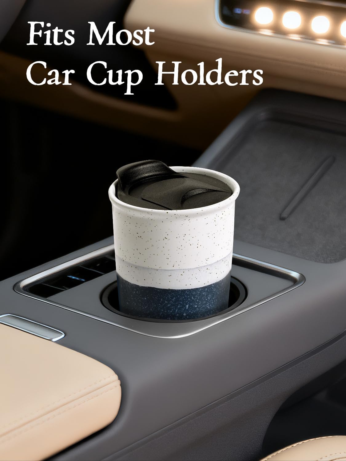 Ceramic Travel Mug with Lid, Blue Double Wall Coffee Mug Tumbler, Reusable Tall Cup, Splash Resistant Lid, Dishwasher Microwaveable Safe
