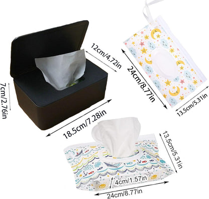 Wipes Dispenser Set,1 Wipe Box & 2 Portable Pouches,White Blue