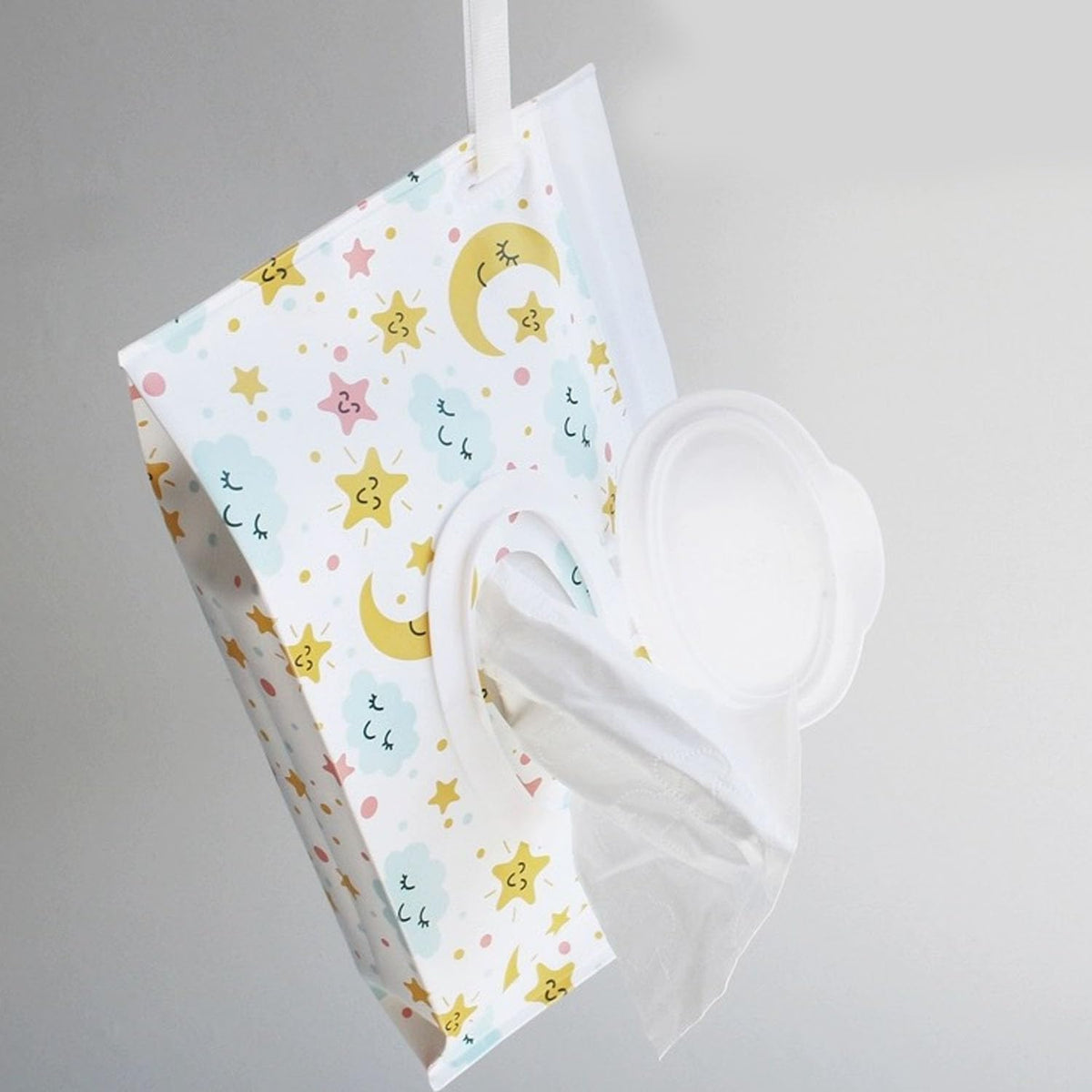 Wipes Dispenser Set,1 Wipe Box & 2 Portable Pouches,White Blue