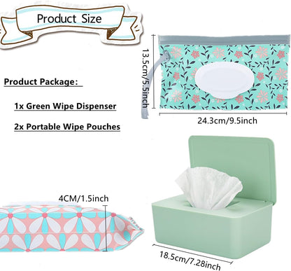 Wipes Dispenser Set,1 Wipe Box & 2 Portable Pouches,White Blue