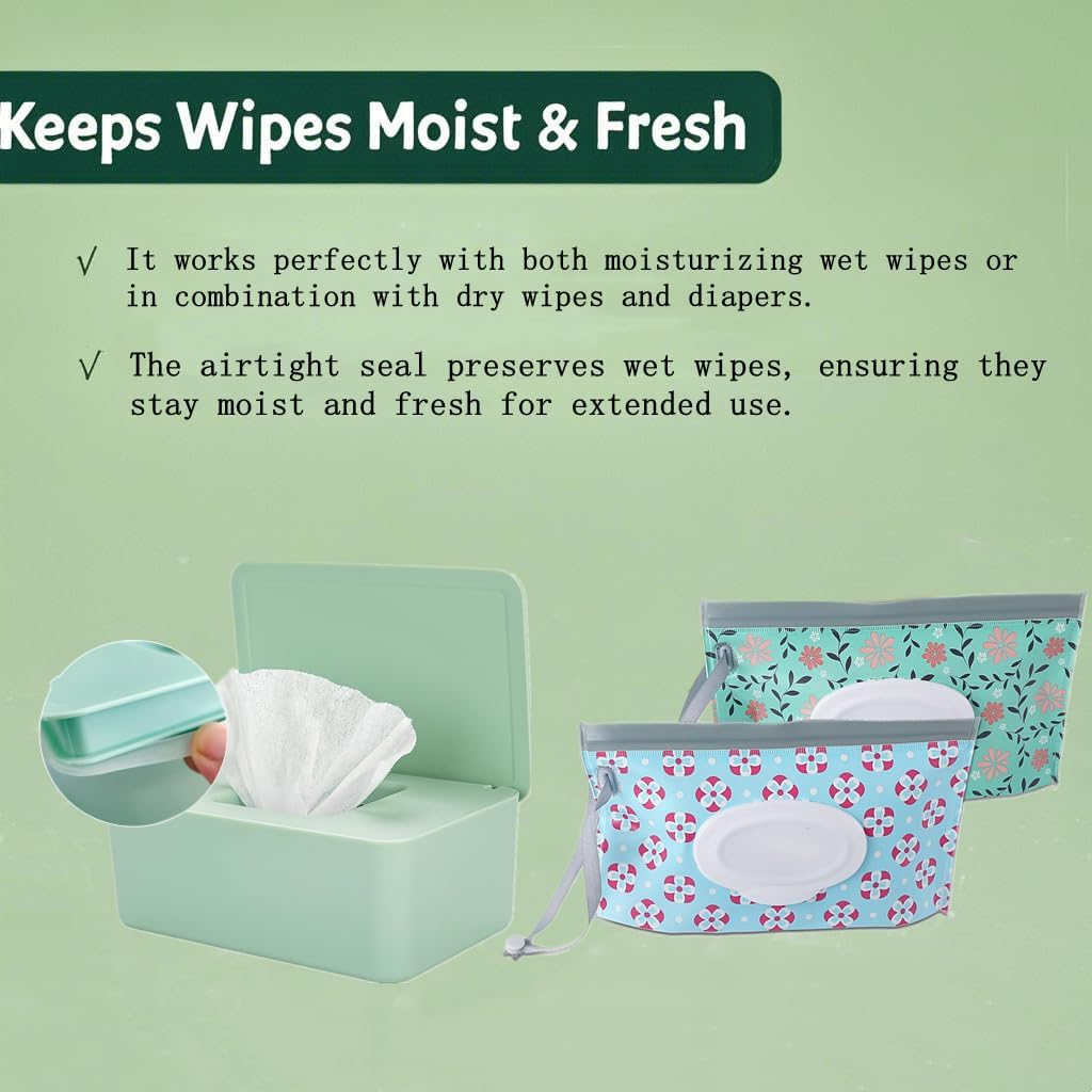 Wipes Dispenser Set,1 Wipe Box & 2 Portable Pouches,White Blue