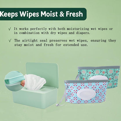 Wipes Dispenser Set,1 Wipe Box & 2 Portable Pouches,White Blue