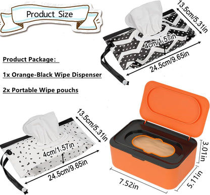 Wipes Dispenser Set,1 Wipe Box & 2 Portable Pouches,White Blue