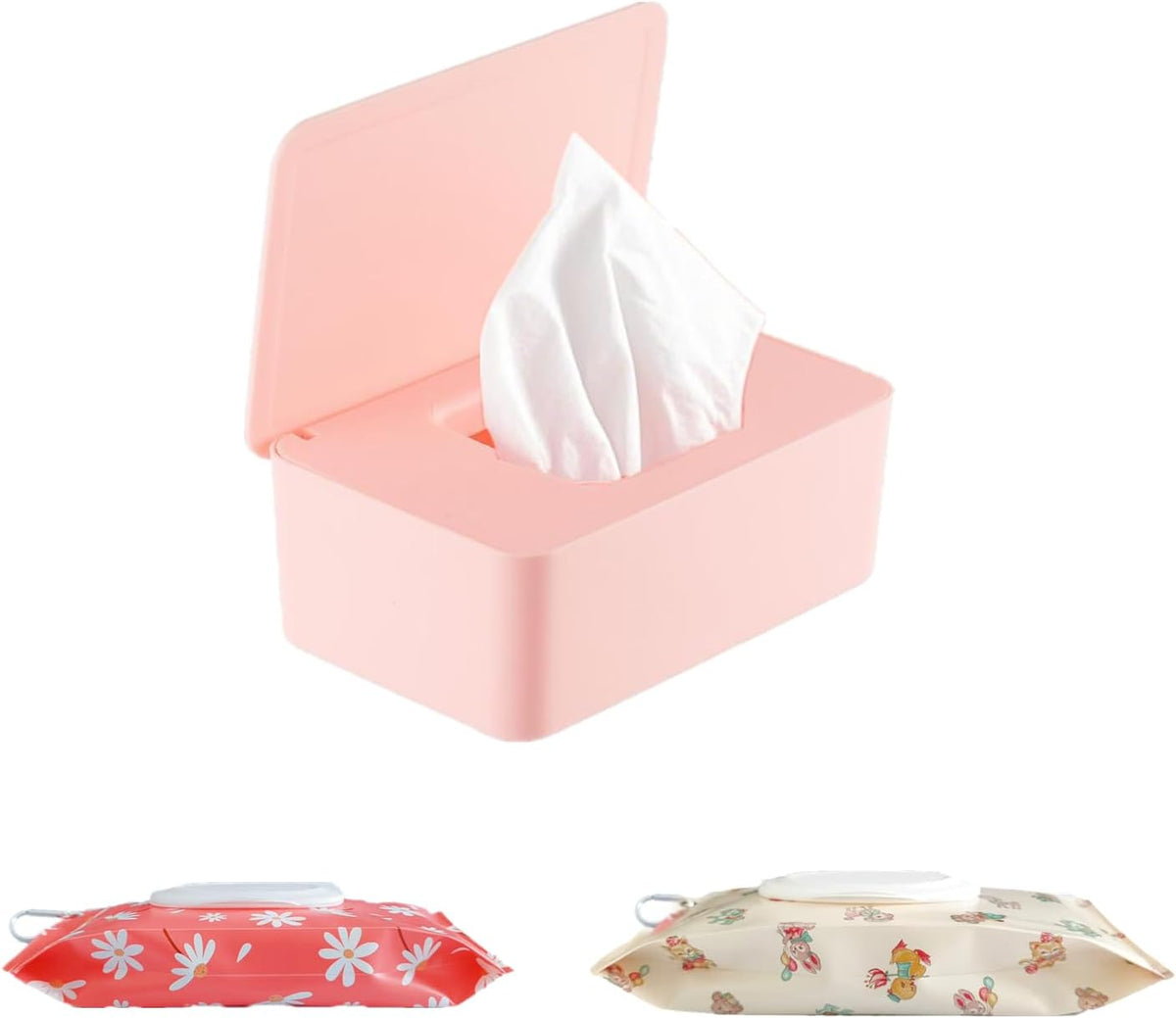 Wipes Dispenser Set,1 Wipe Box & 2 Portable Pouches,White Blue