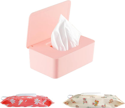 Wipes Dispenser Set,1 Wipe Box & 2 Portable Pouches,White Blue
