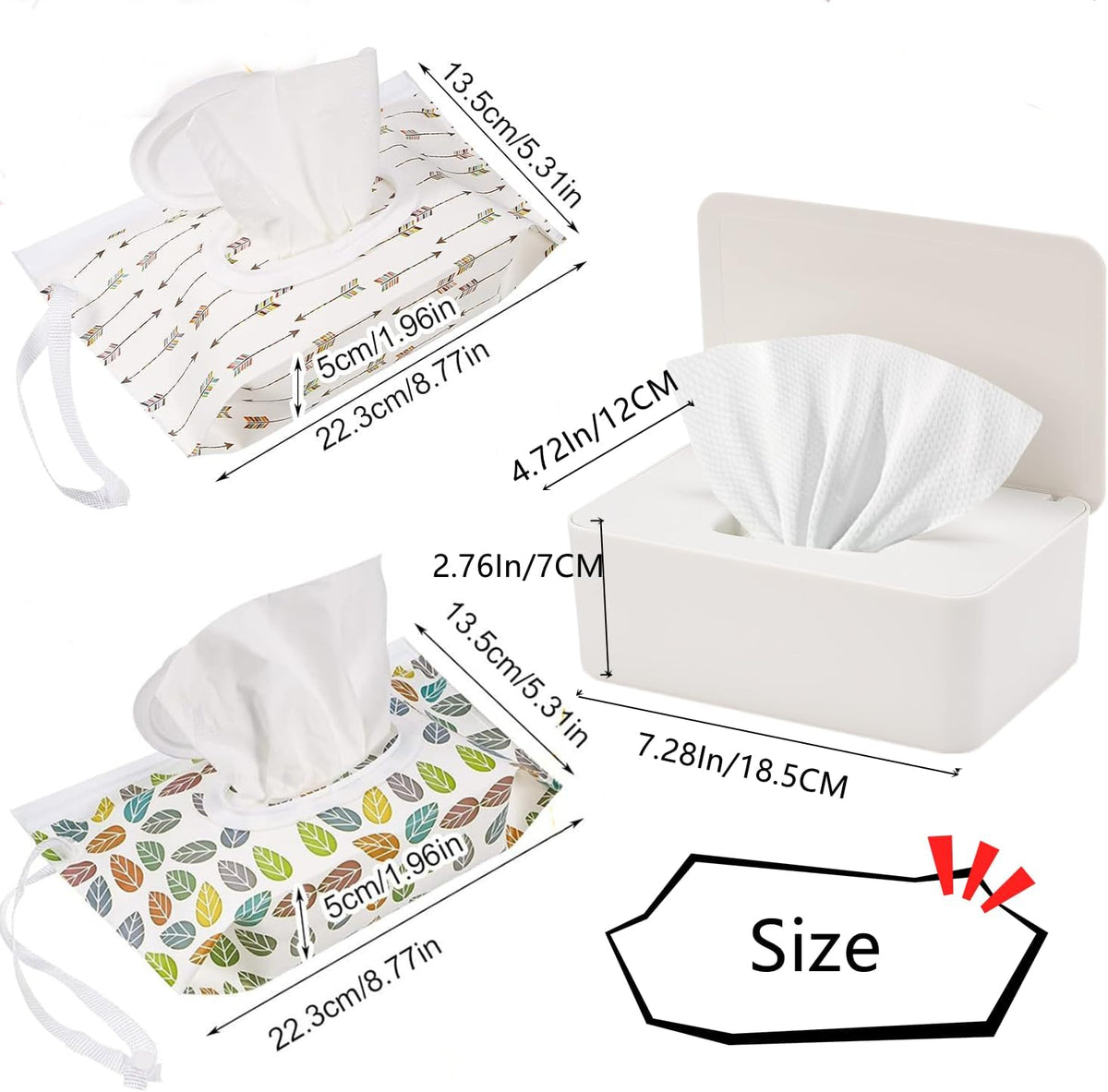 Wipes Dispenser Set,1 Wipe Box & 2 Portable Pouches,White Blue