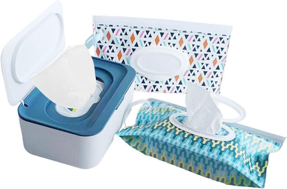 Wipes Dispenser Set,1 Wipe Box & 2 Portable Pouches,White Blue