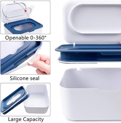 Wipes Dispenser Set,1 Wipe Box & 2 Portable Pouches,White Blue