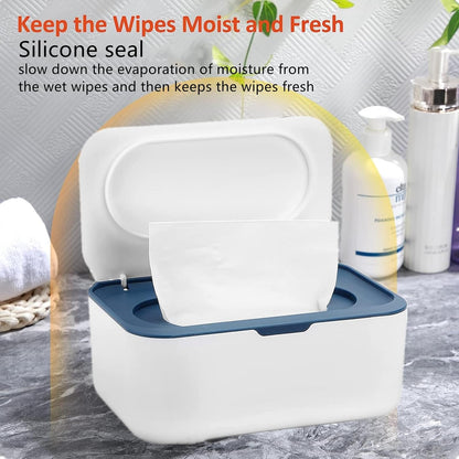 Wipes Dispenser Set,1 Wipe Box & 2 Portable Pouches,White Blue