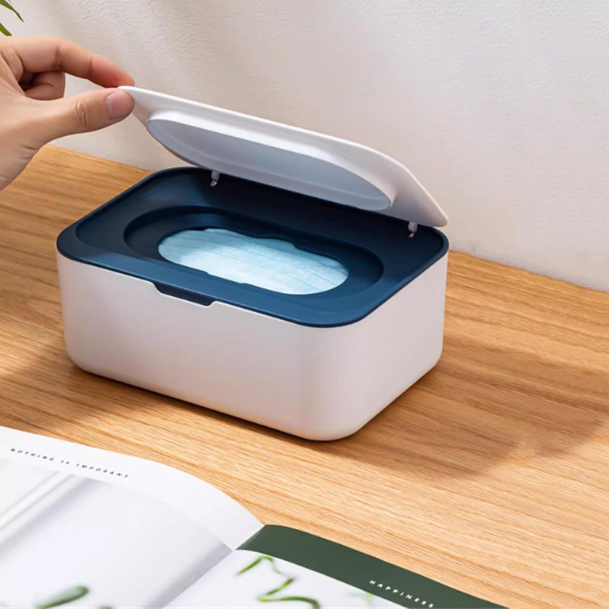 Wipes Dispenser Set,1 Wipe Box & 2 Portable Pouches,White Blue