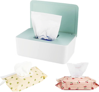 Wipes Dispenser Set,1 Wipe Box & 2 Portable Pouches,White Blue