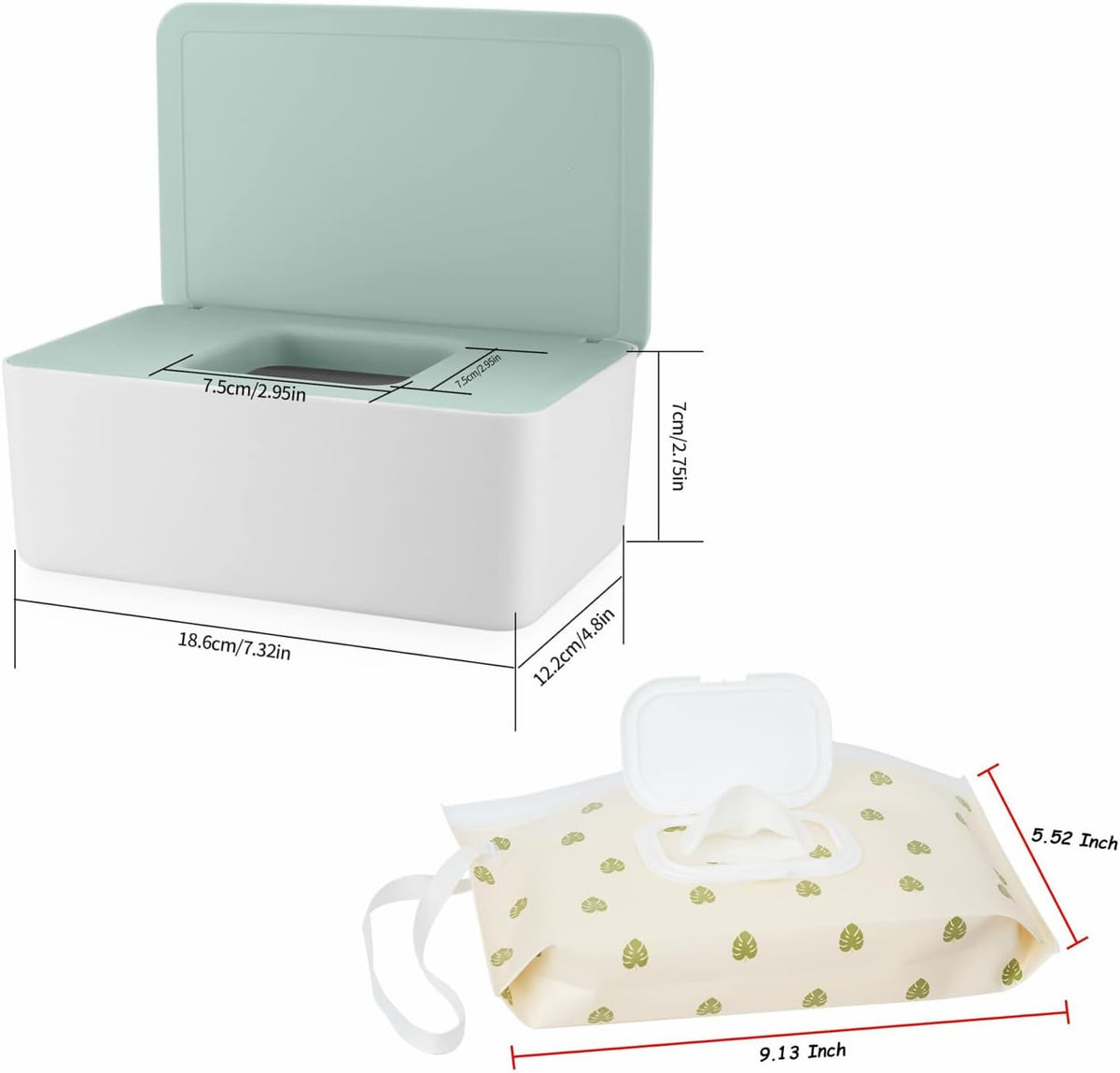 Wipes Dispenser Set,1 Wipe Box & 2 Portable Pouches,White Blue