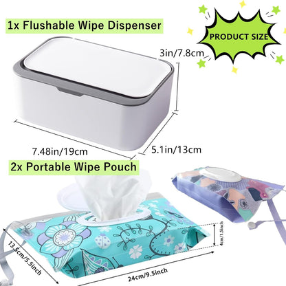 Wipes Dispenser Set,1 Wipe Box & 2 Portable Pouches,White Blue