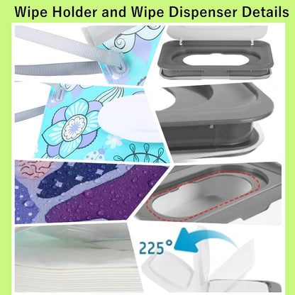 Wipes Dispenser Set,1 Wipe Box & 2 Portable Pouches,White Blue