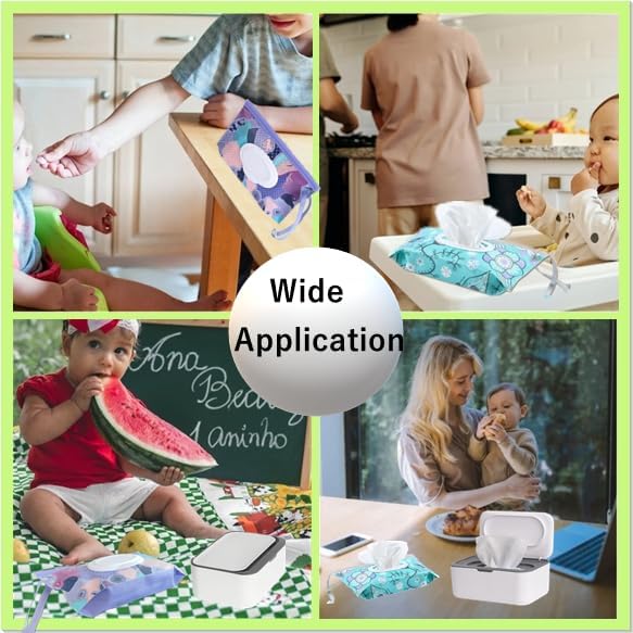 Wipes Dispenser Set,1 Wipe Box & 2 Portable Pouches,White Blue