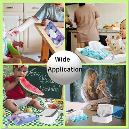 Wipes Dispenser Set,1 Wipe Box & 2 Portable Pouches,White Blue