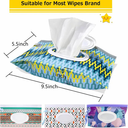 Wipes Dispenser Set,1 Wipe Box & 2 Portable Pouches,White Blue