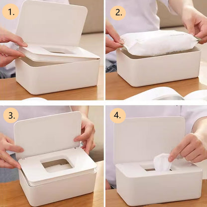 Wipes Dispenser Set,1 Wipe Box & 2 Portable Pouches,White Blue