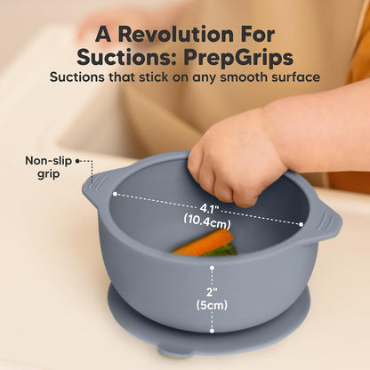 2-Pack Baby Bowls with Suctions, Lids and 2-Pack Baby Silicone Bibs - Silicone Suction Bowls for Baby Boy, Girl, Silicone Bowls BPA-Free - Waterproof, Easy Wipe Silicone Bib for Kids