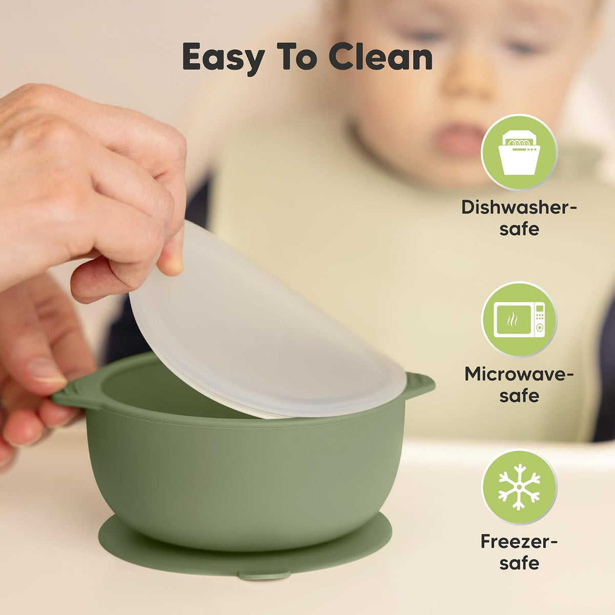 2-Pack Baby Bowls with Suctions, Lids and 2-Pack Baby Silicone Bibs - Silicone Suction Bowls for Baby Boy, Girl, Silicone Bowls BPA-Free - Waterproof, Easy Wipe Silicone Bib for Kids
