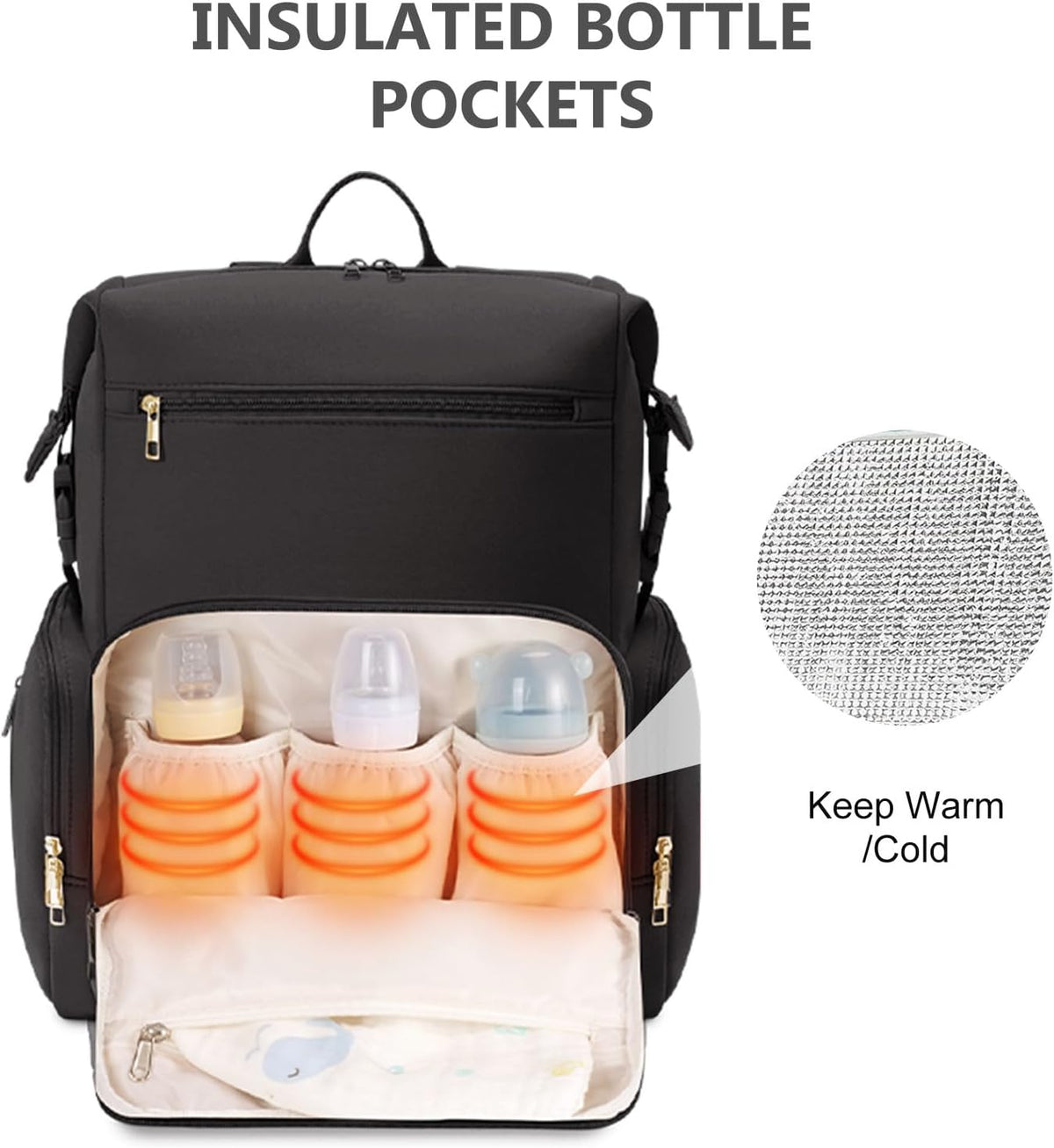 Neoprene Diaper Bag Backpack Large Newborn Baby Maternity Bags Waterproof Travel Tote for Mom Dad with Insulated Pockets,Changing Pad
