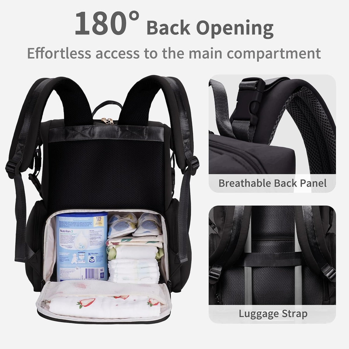 Neoprene Diaper Bag Backpack Large Newborn Baby Maternity Bags Waterproof Travel Tote for Mom Dad with Insulated Pockets,Changing Pad