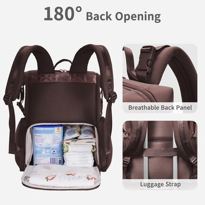 Neoprene Diaper Bag Backpack Large Newborn Baby Maternity Bags Waterproof Travel Tote for Mom Dad with Insulated Pockets,Changing Pad