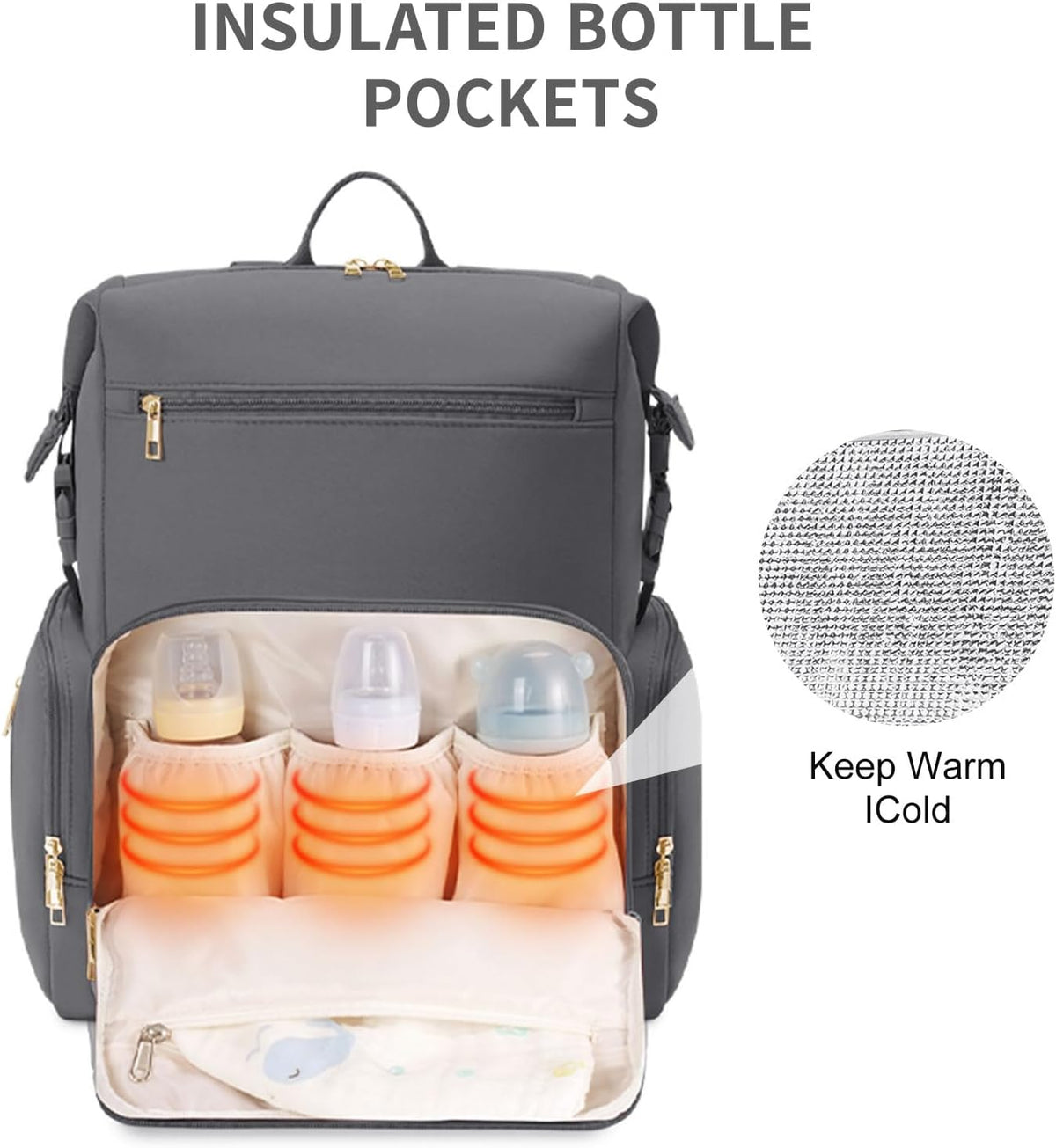 Neoprene Diaper Bag Backpack Large Newborn Baby Maternity Bags Waterproof Travel Tote for Mom Dad with Insulated Pockets,Changing Pad