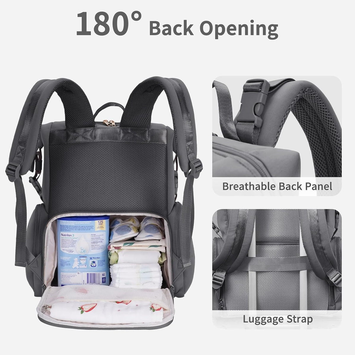 Neoprene Diaper Bag Backpack Large Newborn Baby Maternity Bags Waterproof Travel Tote for Mom Dad with Insulated Pockets,Changing Pad