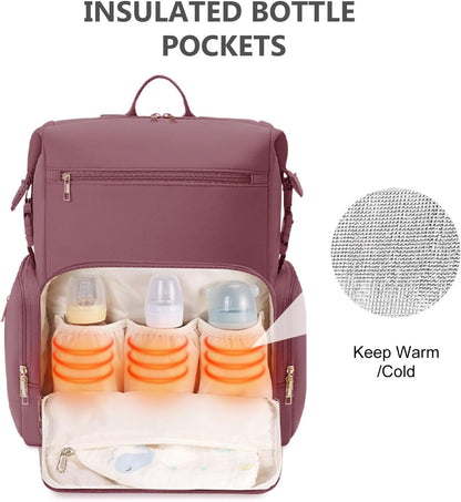 Neoprene Diaper Bag Backpack Large Newborn Baby Maternity Bags Waterproof Travel Tote for Mom Dad with Insulated Pockets,Changing Pad