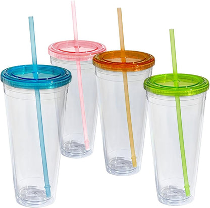 Valentine’s Day Pink Insulated Tumblers Set of 2-24oz Double-Wall Cold Drink Tumblers with Lid,Reusable Straw & Brush - Sweet Gift for Her & BFFs, Perfect for Dates & Galentine’s Hangouts