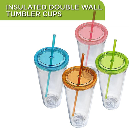 Valentine’s Day Pink Insulated Tumblers Set of 2-24oz Double-Wall Cold Drink Tumblers with Lid,Reusable Straw & Brush - Sweet Gift for Her & BFFs, Perfect for Dates & Galentine’s Hangouts