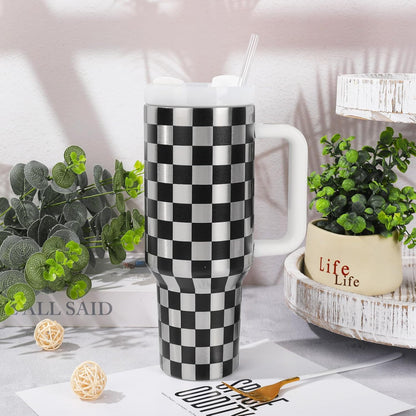 Easter Tumbler with Handle 40oz Easter Egg Bunny Flower Tumbler with Lid and Straw Colorful Rabbit Floral Egg Stainless Steel Cup for Spring Holiday Home Office Travel