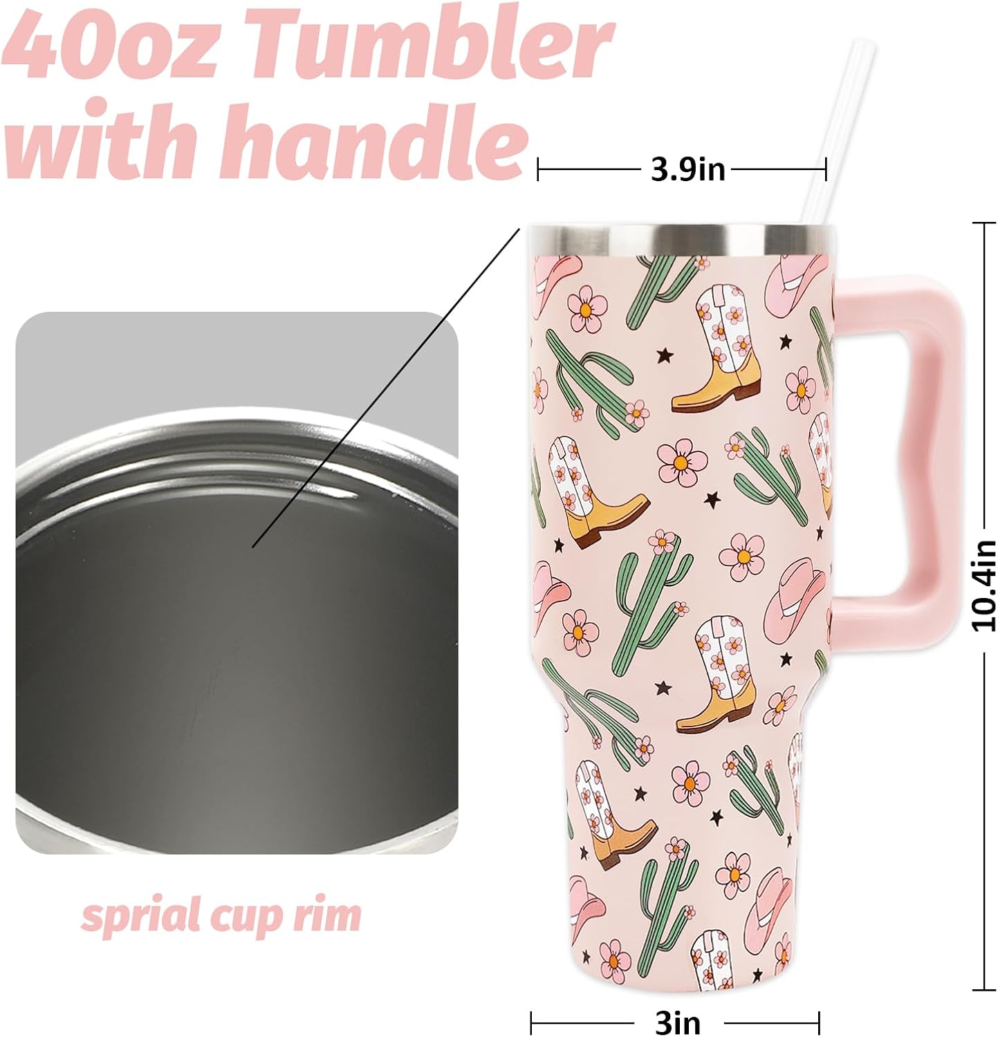 Easter Tumbler with Handle 40oz Easter Egg Bunny Flower Tumbler with Lid and Straw Colorful Rabbit Floral Egg Stainless Steel Cup for Spring Holiday Home Office Travel
