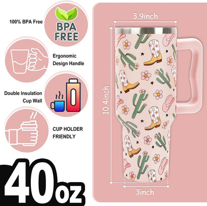 Easter Tumbler with Handle 40oz Easter Egg Bunny Flower Tumbler with Lid and Straw Colorful Rabbit Floral Egg Stainless Steel Cup for Spring Holiday Home Office Travel