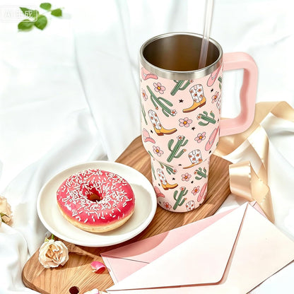 Easter Tumbler with Handle 40oz Easter Egg Bunny Flower Tumbler with Lid and Straw Colorful Rabbit Floral Egg Stainless Steel Cup for Spring Holiday Home Office Travel