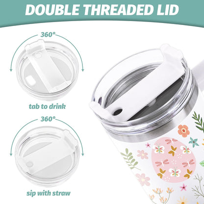 Easter Tumbler with Handle 40oz Easter Egg Bunny Flower Tumbler with Lid and Straw Colorful Rabbit Floral Egg Stainless Steel Cup for Spring Holiday Home Office Travel