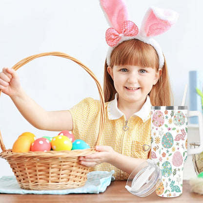 Easter Tumbler with Handle 40oz Easter Egg Bunny Flower Tumbler with Lid and Straw Colorful Rabbit Floral Egg Stainless Steel Cup for Spring Holiday Home Office Travel