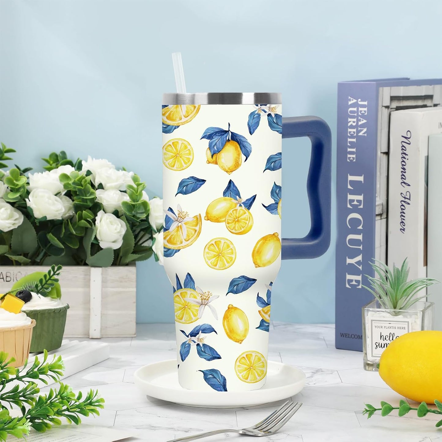 Easter Tumbler with Handle 40oz Easter Egg Bunny Flower Tumbler with Lid and Straw Colorful Rabbit Floral Egg Stainless Steel Cup for Spring Holiday Home Office Travel