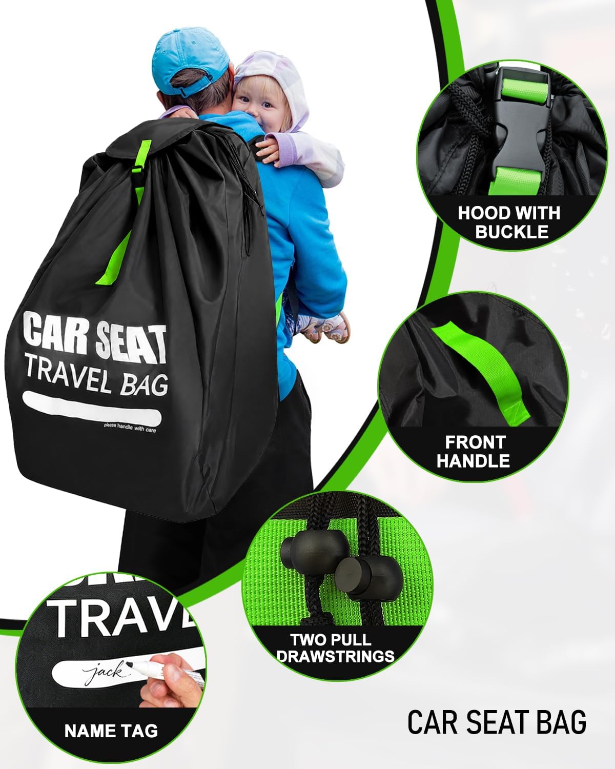 Car Seat Travel Bag for Airplane, Padded Strap Car Seat Bags for Air Travel