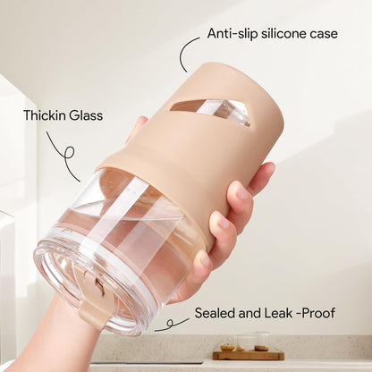 Glass Tumbler with Lids and Straws, 20 oz Iced Coffee Cup and Smoothie Cup with Bamboo Lid and On the go Lid,Glass Cups With Straws