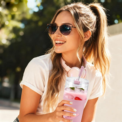 Glass Tumbler with Lids and Straws, 20 oz Iced Coffee Cup and Smoothie Cup with Bamboo Lid and On the go Lid,Glass Cups With Straws