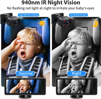 Baby Car Camera Dual-Channel 6.8 inch HD 1080P Display with 2 IR Night Vision, Baby Car Mirror Easily Install Car Camera for Baby with Crystal Clear Wide View for Rear Facing Seat