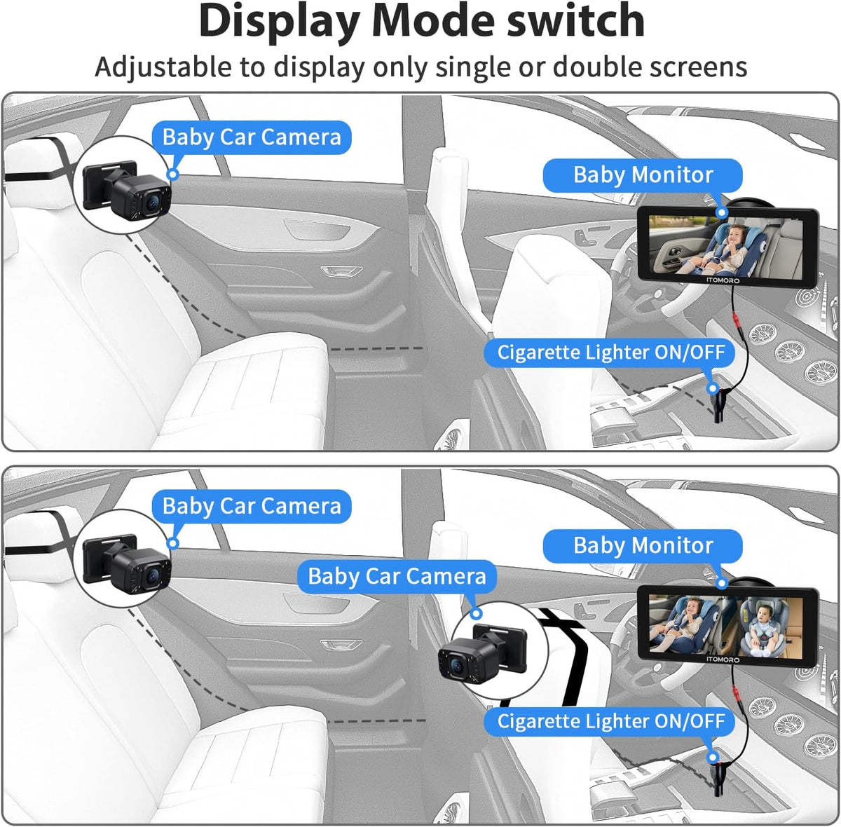 Baby Car Camera Dual-Channel 6.8 inch HD 1080P Display with 2 IR Night Vision, Baby Car Mirror Easily Install Car Camera for Baby with Crystal Clear Wide View for Rear Facing Seat
