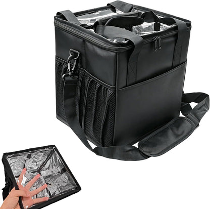 Reusable 4 Cup Insulated Drink Carrier Bag, Portable Coffee Cup Holder with Adjustable Shoulder Strap & Foldable Design, Water Bottle Caddy with Adjustable Dividers for Beverage, Travel & Delivery