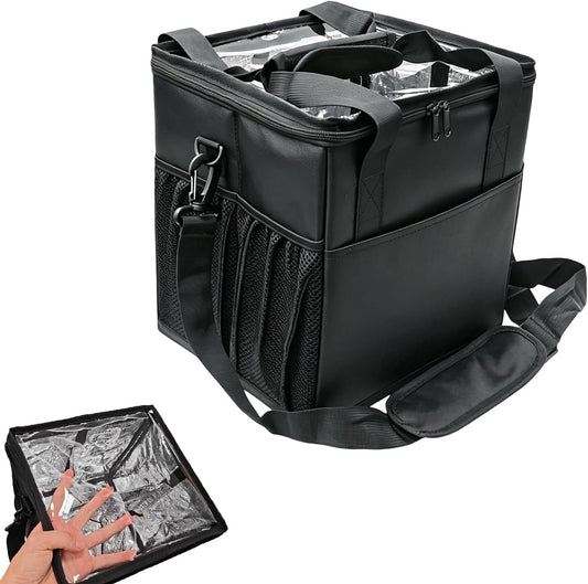 Reusable 4 Cup Insulated Drink Carrier Bag, Portable Coffee Cup Holder with Adjustable Shoulder Strap & Foldable Design, Water Bottle Caddy with Adjustable Dividers for Beverage, Travel & Delivery