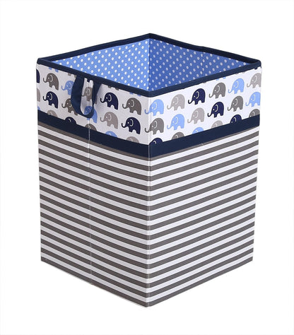 Collapsible Storage Hamper, Elephants, One Size 18 x 13 x 13 inches (Blue Navy Gray)